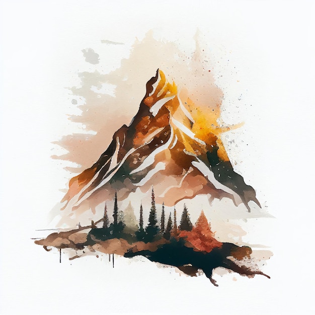 Mountains and forest in watercolor style Generative AI