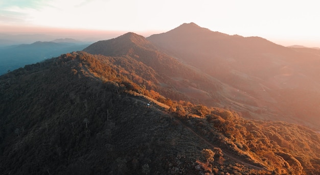 Mountains and forests after sunset,Sunset Mountain view and sunset light