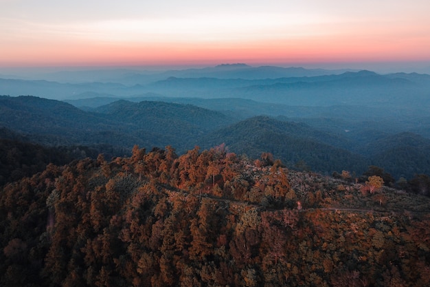 Mountains and forests after sunset,Sunset Mountain view and sunset light