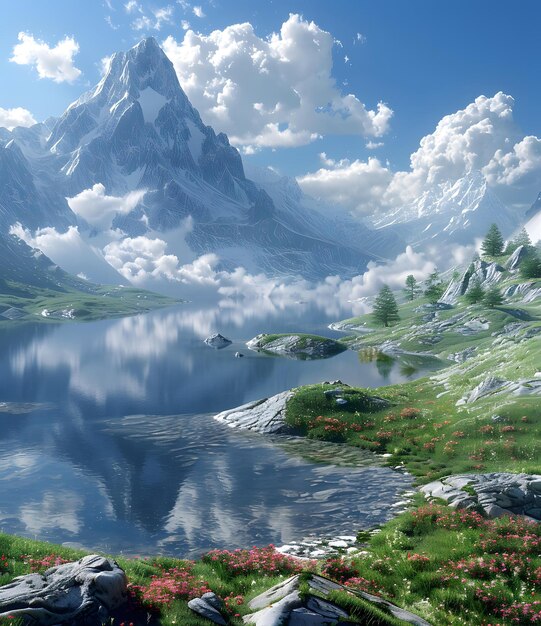 Mountains and lake landscape