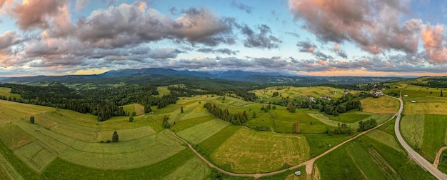 Photo mountains landscape at summer in podhale region in poland drone panorama