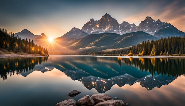 Photo mountains reflected on a lake