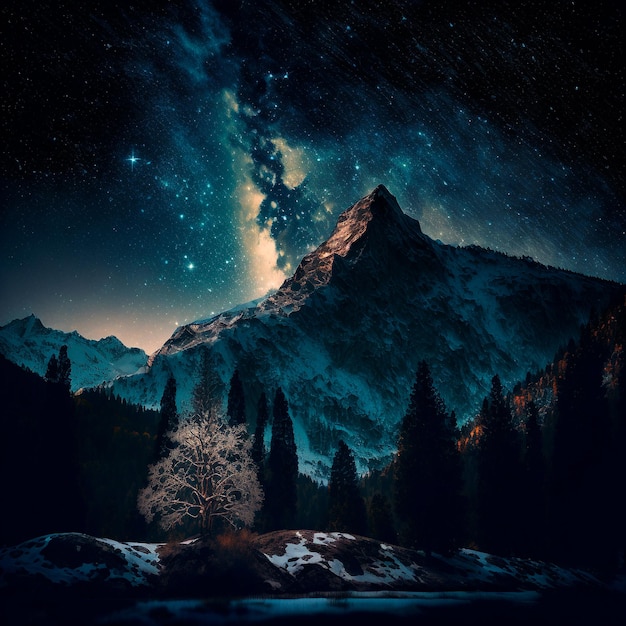 Mountains under the starry sky