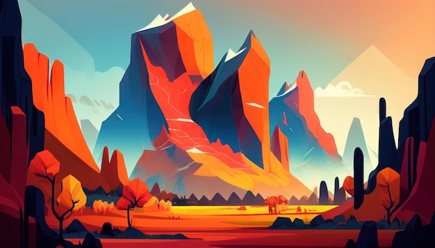 Mountains in the style of bright geometric abstractions by Generative AI