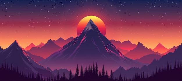 Mountains at sunset illustration of a mountain range in the sky