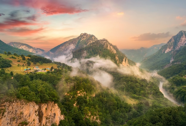 Mountains and sunset sky