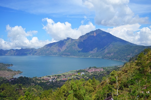 Mountains and volcano in the tropical rainforest.