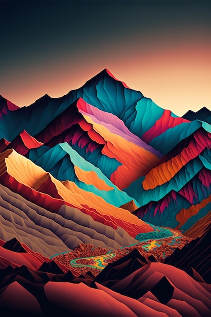 Mountains with colorful layers of paint in the background generative ai