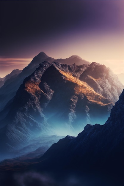 Mountains with a few clouds in the sky and a few clouds in the air generative ai