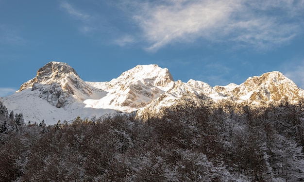 Mountains with the first snow of winter in the Aran valley in December. Exactly located in the Artiga de Lin