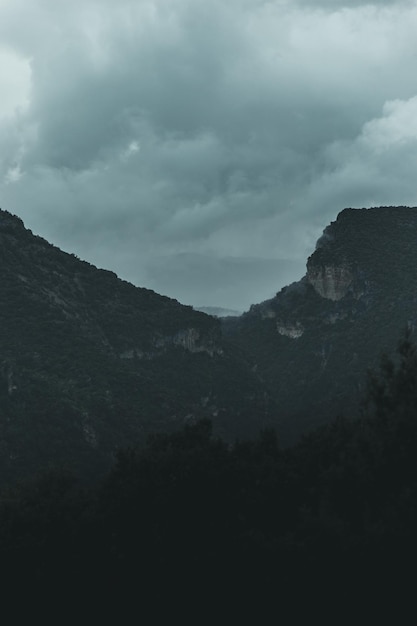 Mountains with fog on a rainy day