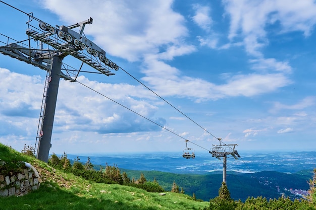 Mountains with open cable cars lift Karpacz Poland