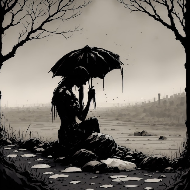 Mournful and forlorn illustrationDesolate and melancholic illustration