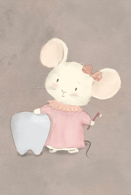 mouse dentist with first tooth, first tooth, children's dentist