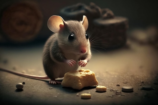 A mouse eating a piece of cheese