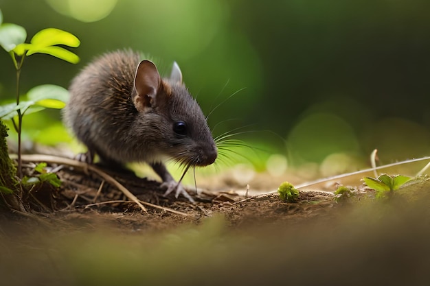 A mouse in the forest with green background