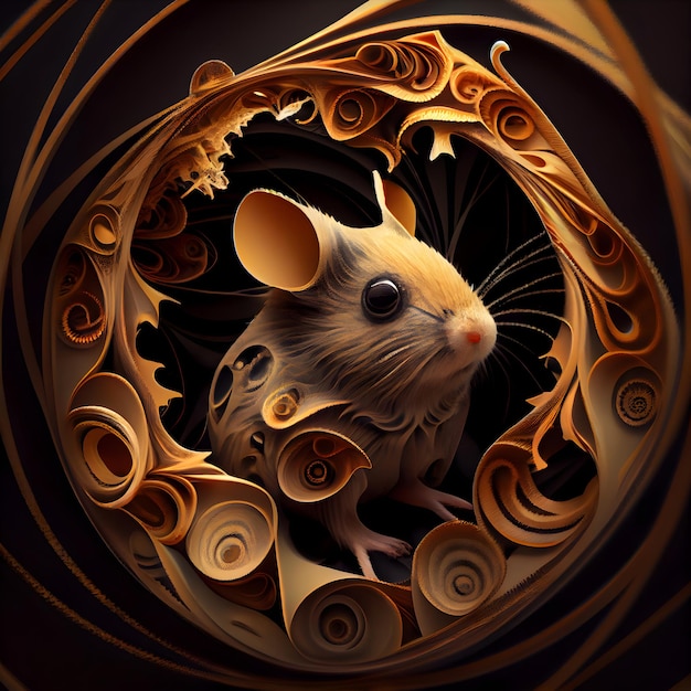 Mouse in the frame on a dark background 3d illustration