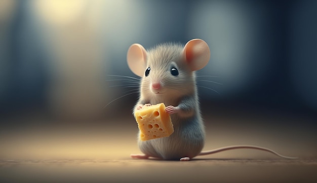 Mouse holding cheese piece ai generator art image