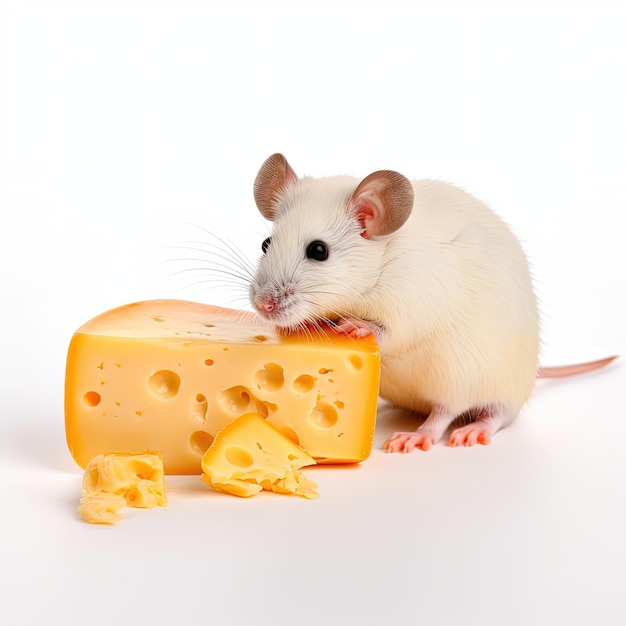 A mouse is eating a piece of cheese