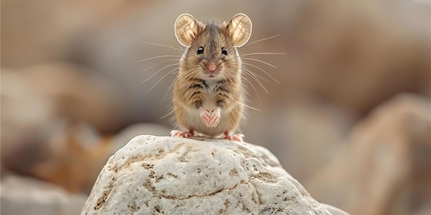 Photo a mouse is sitting on a rock with a small mouse on it