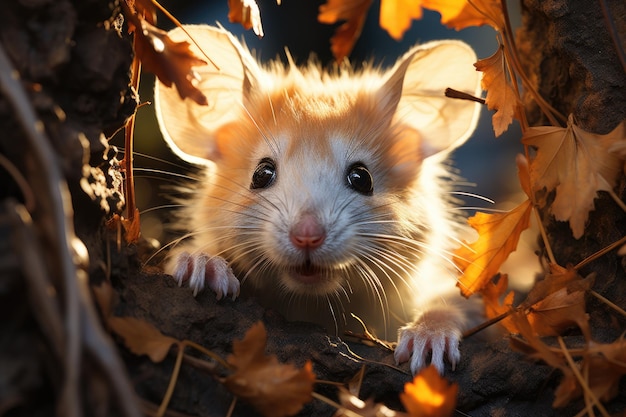 Mouse looks out of a hole a rodent in a field Generative AI