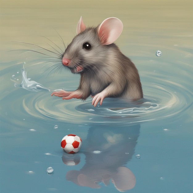 mouse playing football in water lake photo ai generated