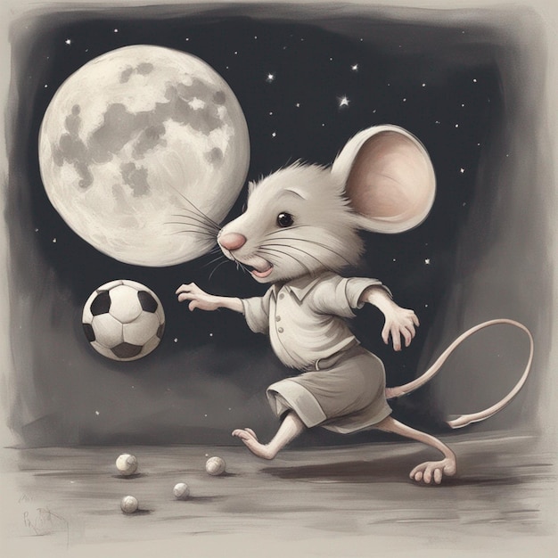 Mouse Playing With Football moon background photo ai generated