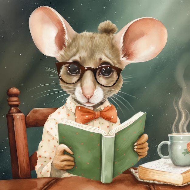 Photo a mouse reading a book with a book titled bunny reading a book