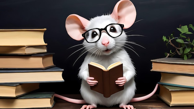 a mouse reading a book with a book titled mouse reading a book