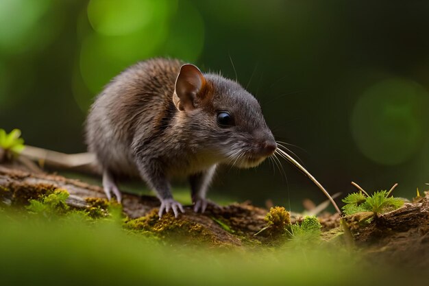 A mouse in a tree with a branch in its mouth