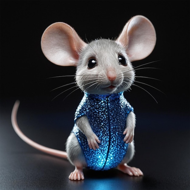 Photo a mouse wearing a blue sweater with a blue light on it