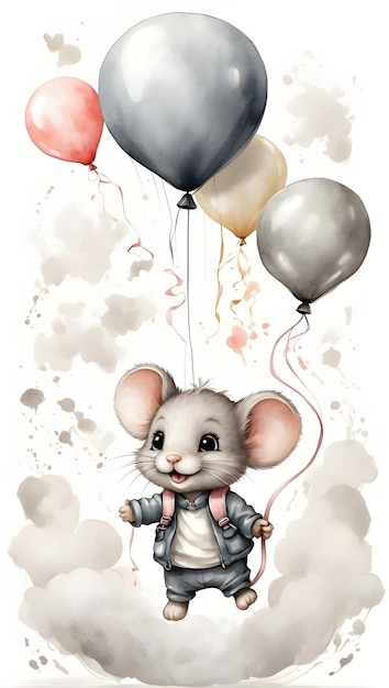 Photo a mouse with balloons that say mouse with the words  the birthday  on it