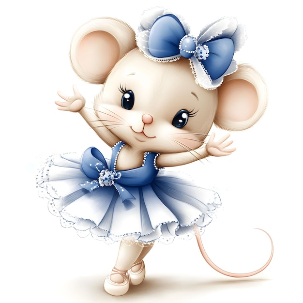 Photo a mouse with a blue bow on her back