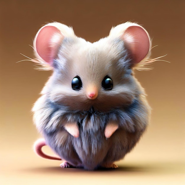 A mouse with blue eyes sits on a brown background.