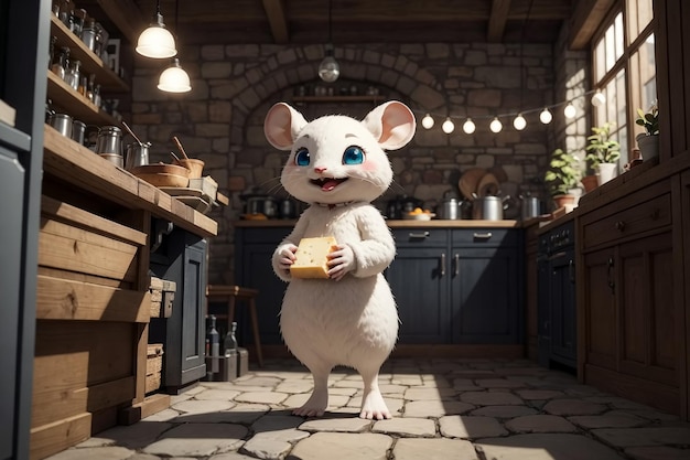 Mouse with cheese in the kitchen Generative ai