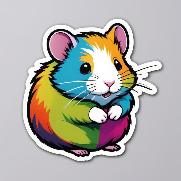 a mouse with a colorful tail sits in front of a grey background