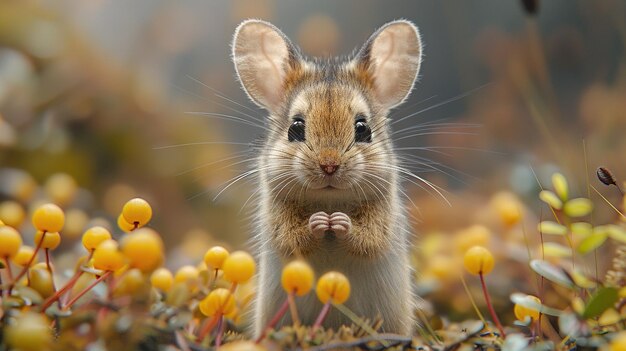 a mouse with a face that has ears that say ears are in the grass