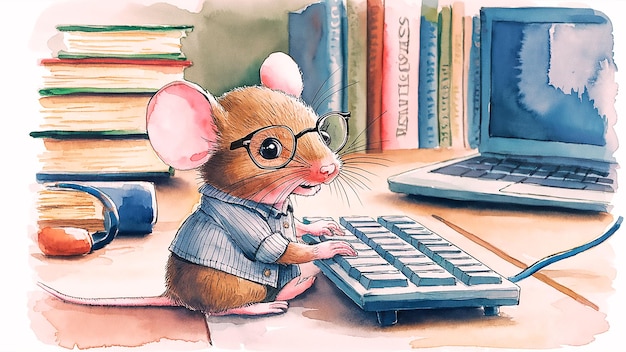 Photo a mouse with glasses and a mouse with a mouse in front of a computer