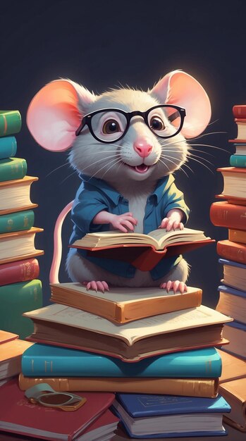 Photo a mouse with glasses reading a book called mouse