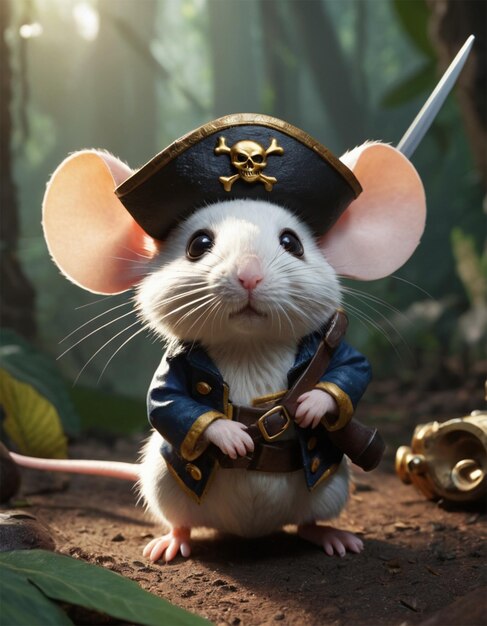 a mouse with a hat and a gun in the middle of it