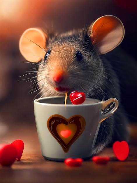 mouse with heart eyes drinking coffee images hd