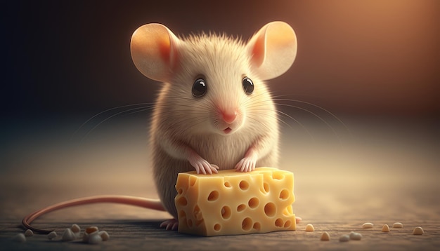 A mouse with a piece of cheese