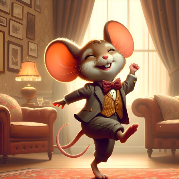 Photo a mouse with a suit on is dancing in front of a window