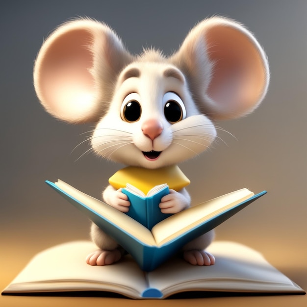 Photo a mouse with a yellow shirt reading a book