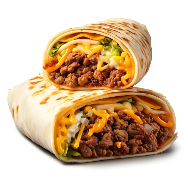 Mouth Watering Beef and Cheddar Wrap isolated on White background