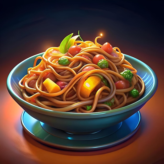 A mouthwatering 3D illustration of a steaming bowl of chop suey