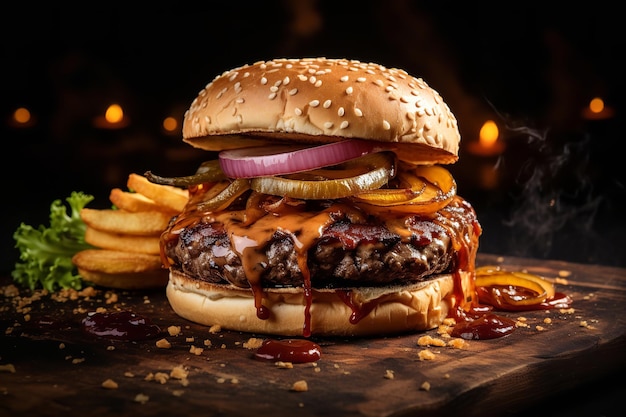 Mouthwatering BBQ Burger with Grilled Onions and Sauce