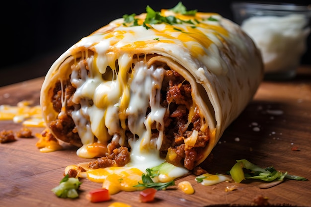 Mouthwatering Burrito with Melted Cheese