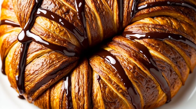 A mouthwatering chocolate croissant with a luscious creamy filling