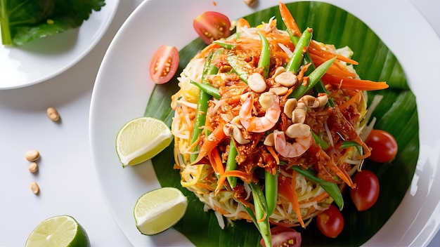 A mouthwatering closeup food photograph of Som Tam